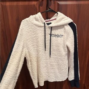 Tommy Hilfiger Cream Teddy Hooded Sweater with Navy Accents
